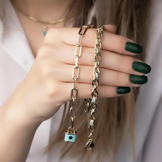 Nazar Mineli Sarmaşık Spor Model 14 Ayar Altın Bileklik