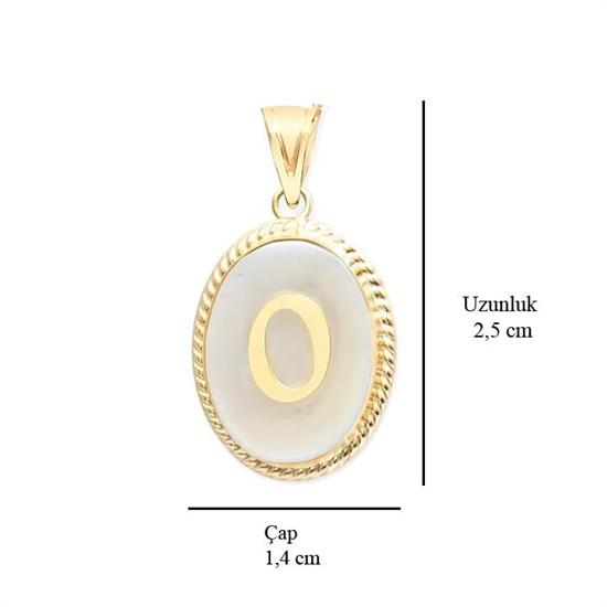 O Harfi Sedefli 14 Ayar Altın Kolye Ucu