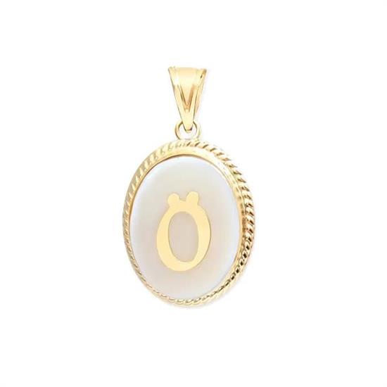 Ö Harfi Sedefli 14 Ayar Altın Kolye Ucu