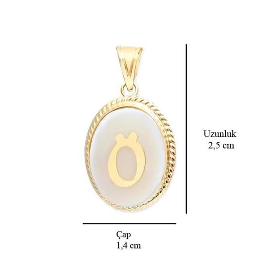 Ö Harfi Sedefli 14 Ayar Altın Kolye Ucu
