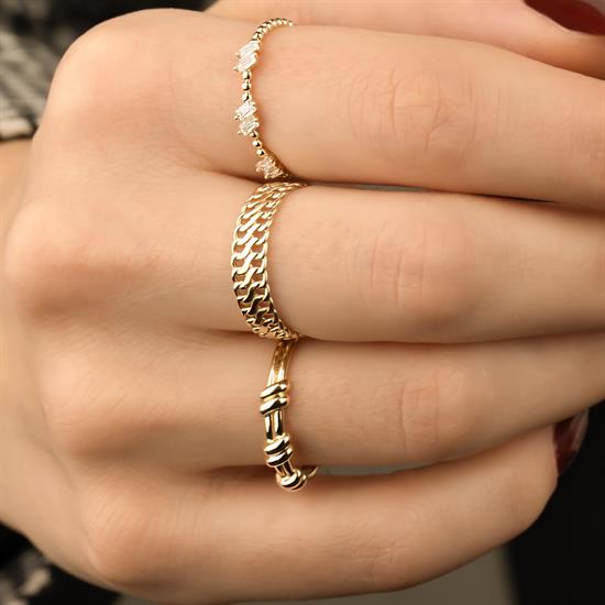 Örgü Modeli Taşsız Spor 14 Ayar Altın Yüzük