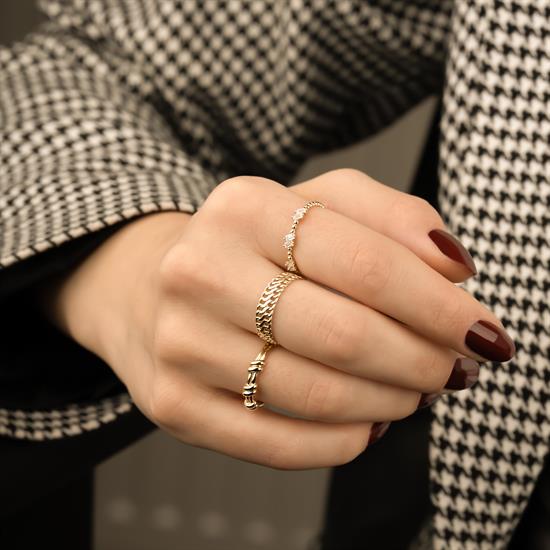 Örgü Modeli Taşsız Spor 14 Ayar Altın Yüzük