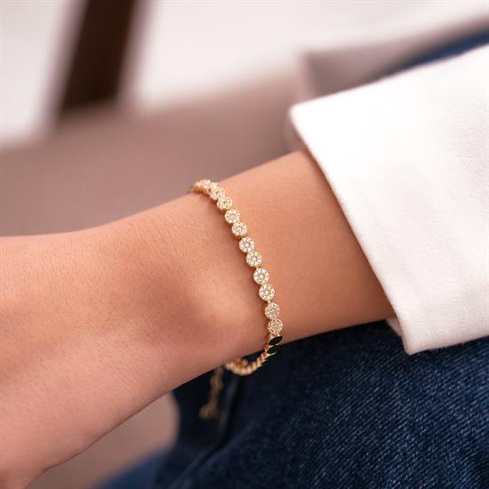 Orta Kısmı Taşlı Daire Model 14 Ayar Altın Bileklik