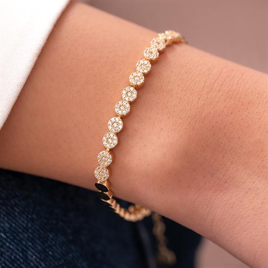 Orta Kısmı Taşlı Daire Model 14 Ayar Altın Bileklik