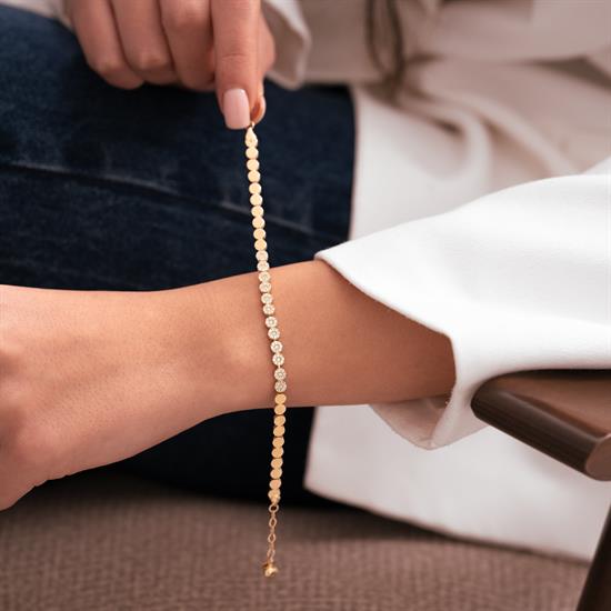 Orta Kısmı Taşlı Daire Model 14 Ayar Altın Bileklik