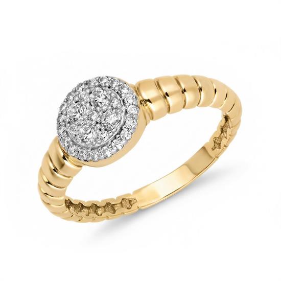 Yuvarlak Taşlı Koza 14 Ayar Altın Yüzük