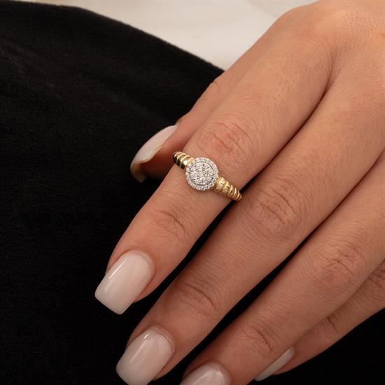 Yuvarlak Taşlı Koza 14 Ayar Altın Yüzük