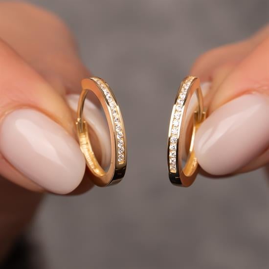 Ortası Taşlı Halka 14 Ayar Küpe 1,7 cm