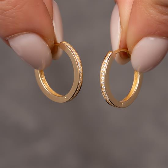 Ortası Taşlı Halka 14 Ayar Küpe 1,7 cm