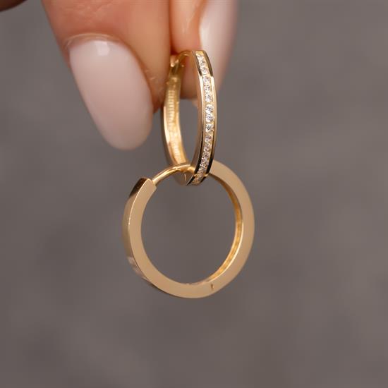 Ortası Taşlı Halka 14 Ayar Küpe 1,7 cm