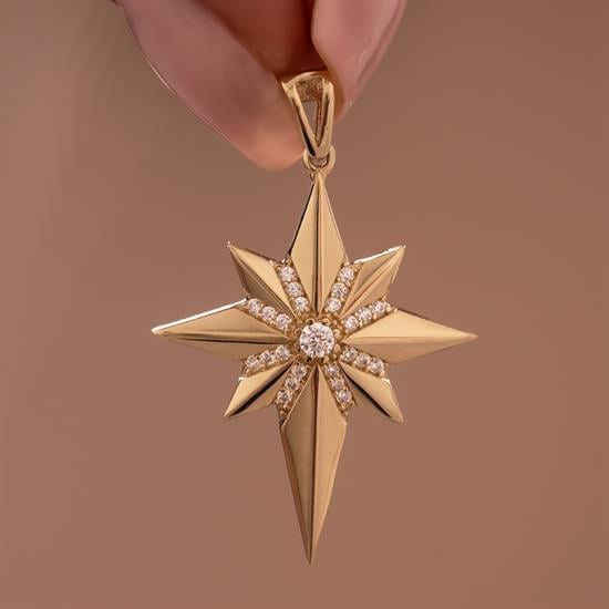 Ortası Taşlı Kuzey Yıldızı 14 Ayar Kolye Ucu