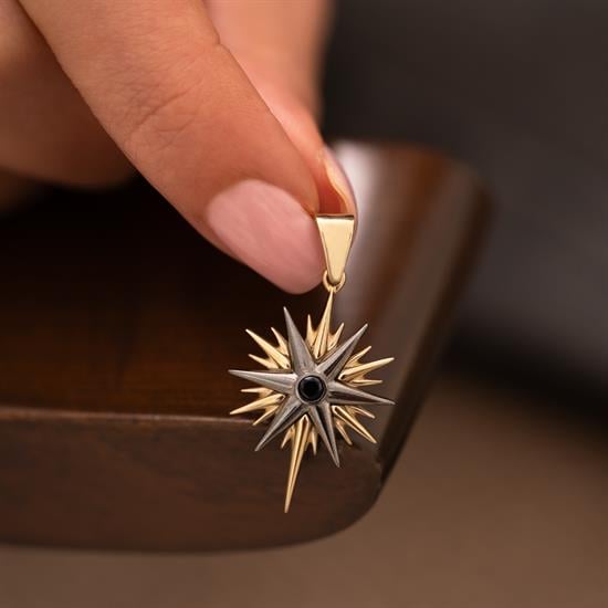 Ortası Taşlı Kuzey Yıldızı 14 Ayar Kolye Ucu