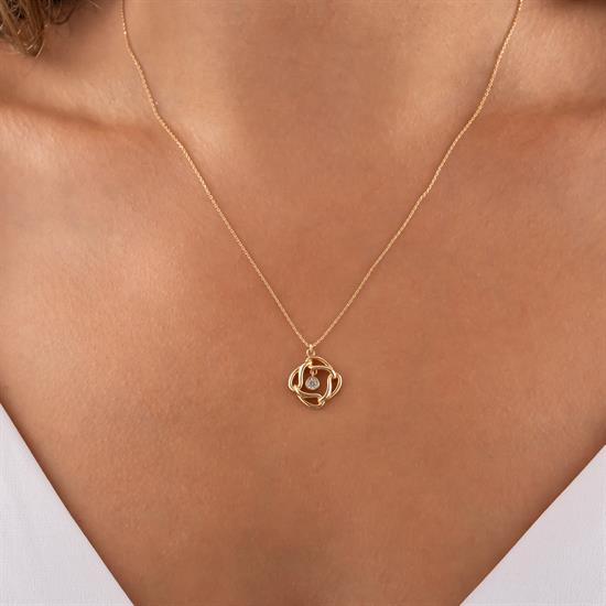 Ortası Taşlı Sarmal Model 14 Ayar Altın Kolye
