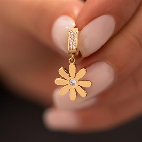 Ortası Taşlı Yonca 14 Ayar Kolye Ucu