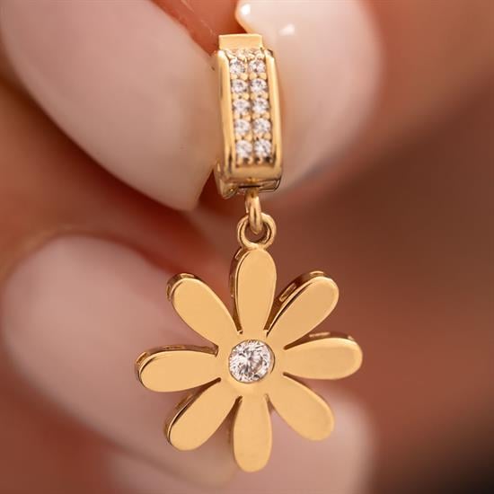 Ortası Taşlı Yonca 14 Ayar Kolye Ucu