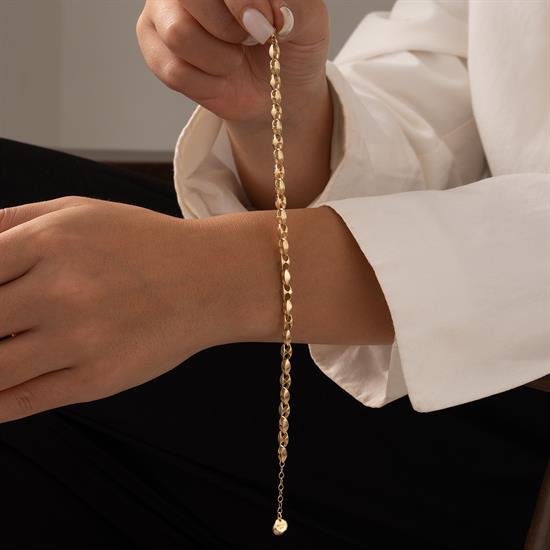 Oval Geçişli 14 Ayar Altın Bileklik 