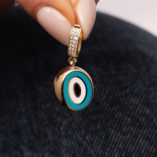 Oval Göz Mineli 14 Ayar Altın Charm Kolye Ucu