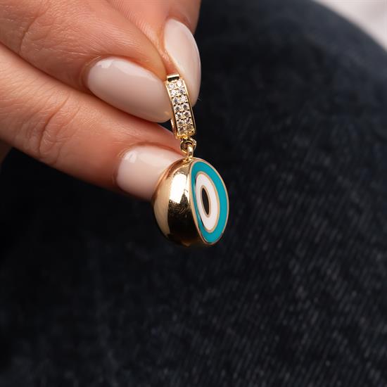 Oval Göz Mineli 14 Ayar Altın Charm Kolye Ucu