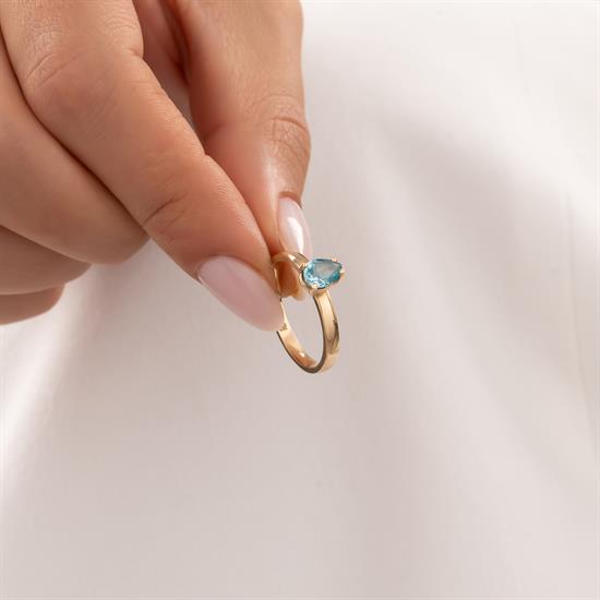 Damla Kesim Turkuaz Taşlı 14 Ayar Altın Yüzük