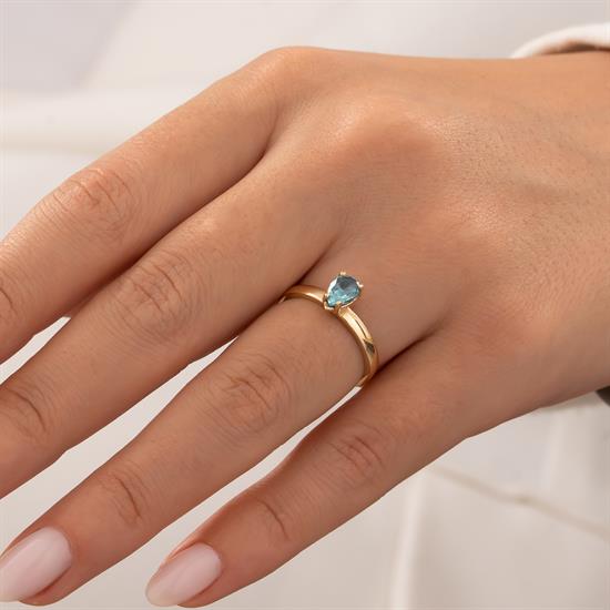 Damla Kesim Turkuaz Taşlı 14 Ayar Altın Yüzük