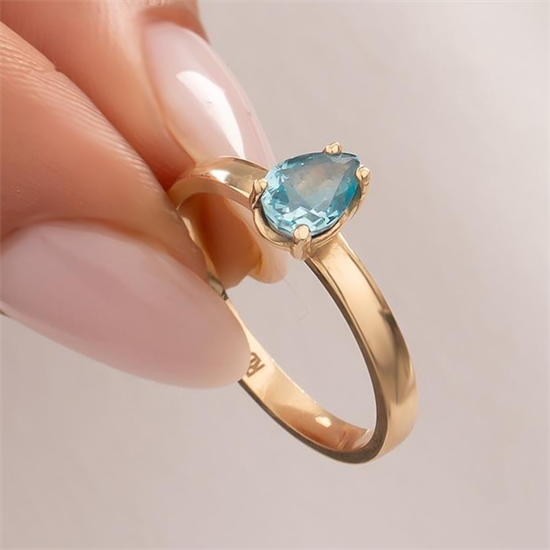 Damla Kesim Turkuaz Taşlı 14 Ayar Altın Yüzük