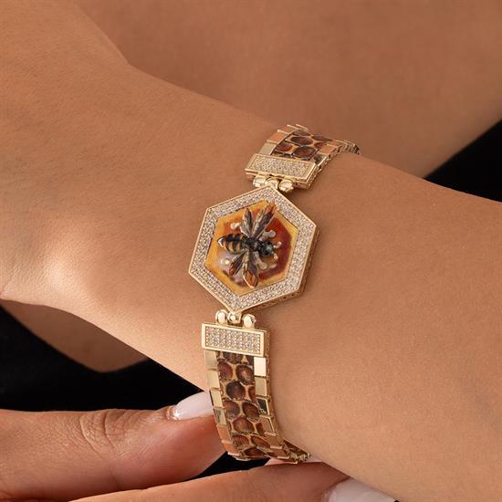 Özel Tasarım Arı Figürlü Altın Bileklik