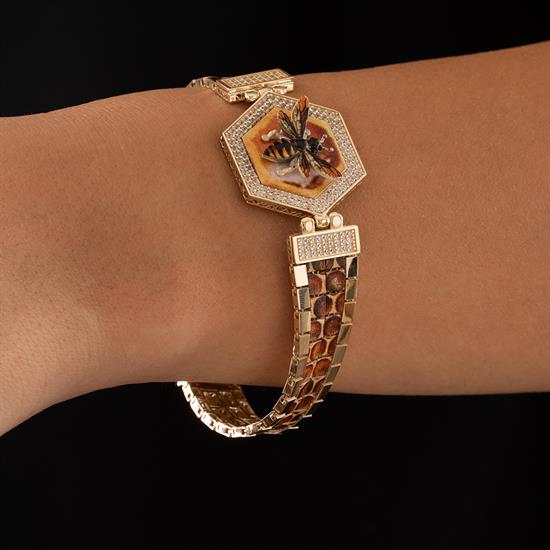 Özel Tasarım Arı Figürlü Altın Bileklik