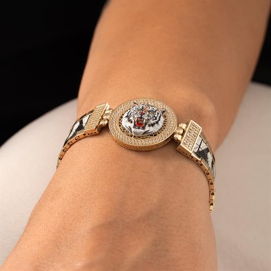 Özel Tasarım Beyaz Kaplan Altın Bileklik