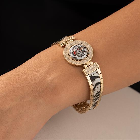 Özel Tasarım Beyaz Kaplan Altın Bileklik