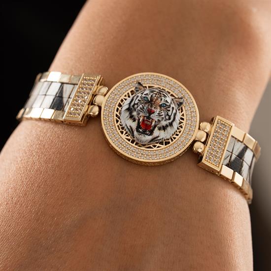 Özel Tasarım Beyaz Kaplan Altın Bileklik