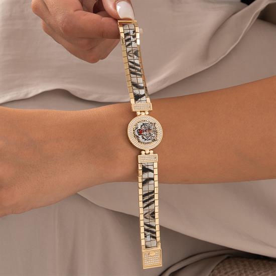 Özel Tasarım Beyaz Kaplan Altın Bileklik
