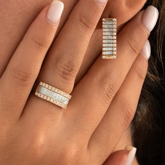 Özel Tasarım Mavi Mineli Altın Yüzük