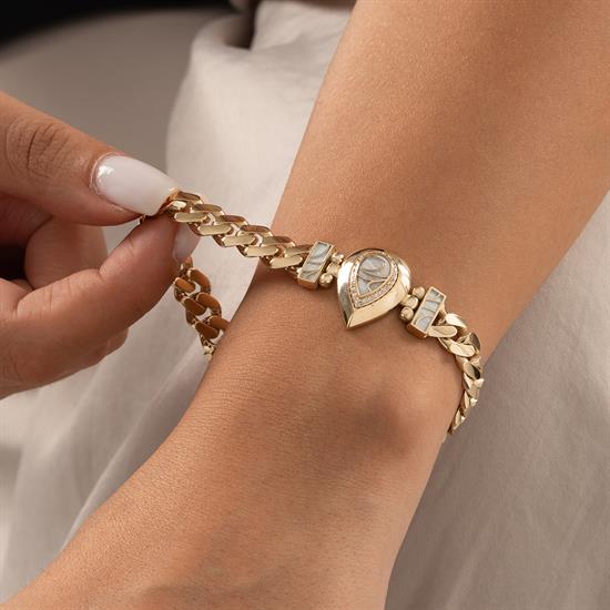 Özel Tasarım Mavi Mineli Damla Model Altın Bileklik