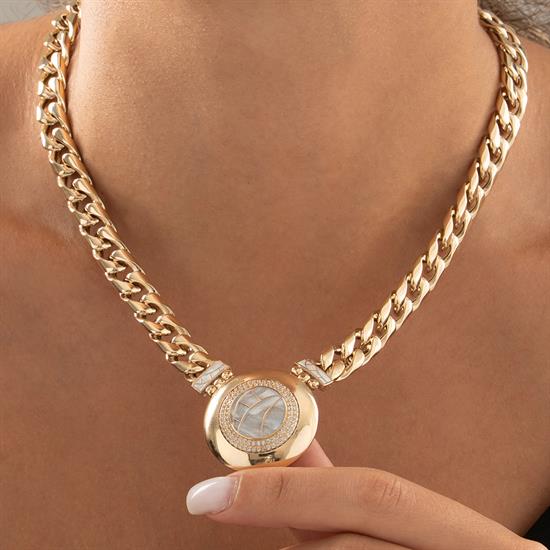 Özel Tasarım Mavi Mineli Oval Altın Kolye