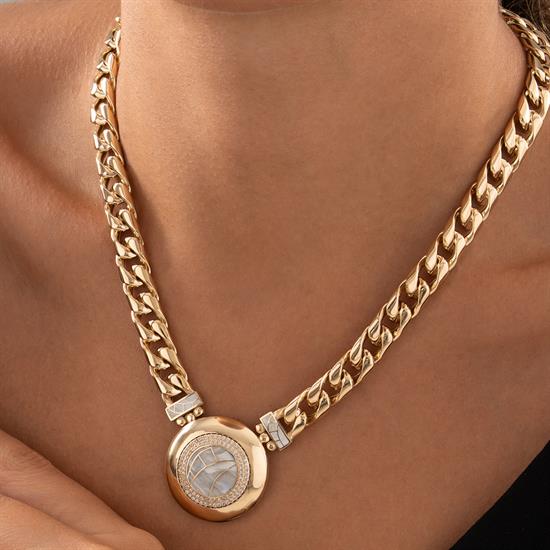 Özel Tasarım Mavi Mineli Oval Altın Kolye