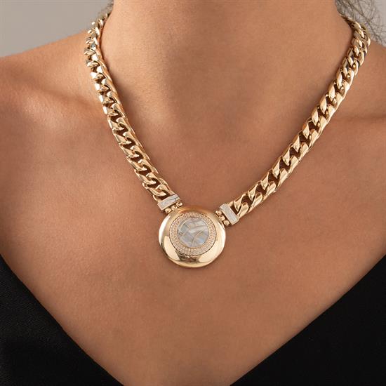 Özel Tasarım Mavi Mineli Oval Altın Kolye