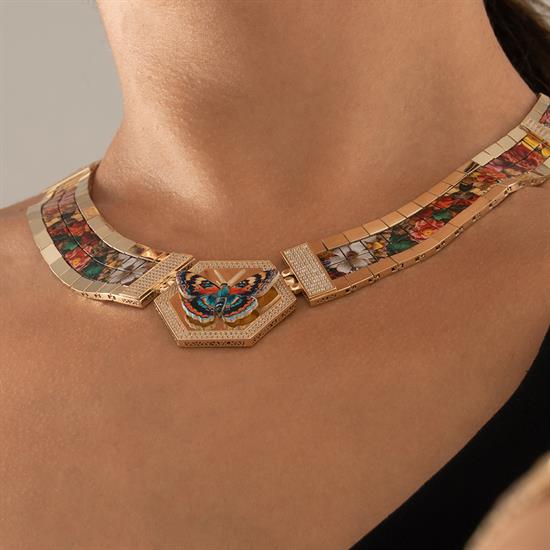 Özel Tasarım Renkli Kelebek Altın Kolye