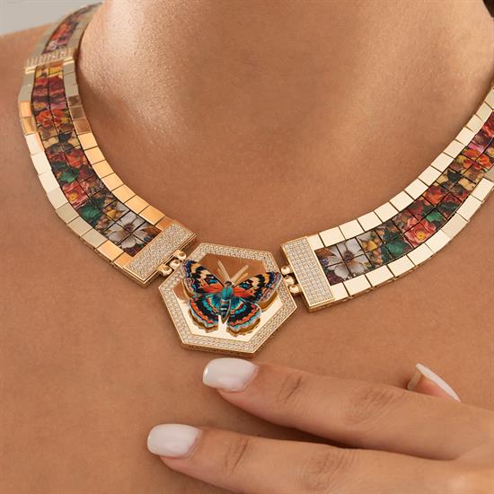 Özel Tasarım Renkli Kelebek Altın Kolye