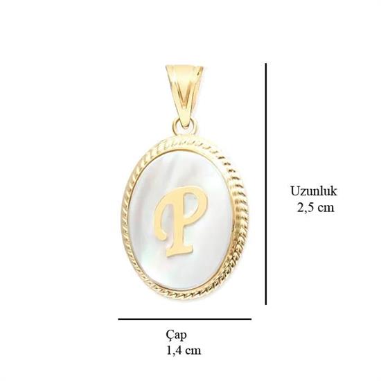 P Harfi Sedefli 14 Ayar Altın Kolye Ucu