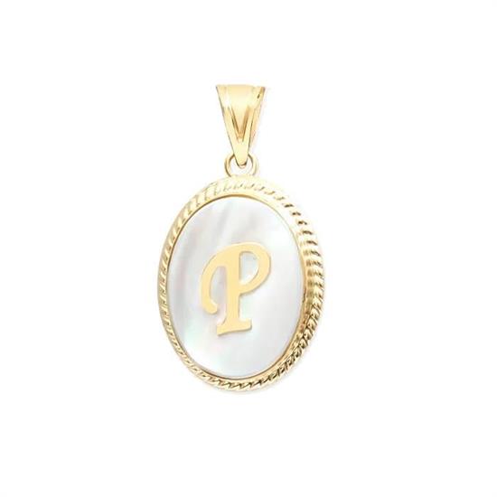 P Harfi Sedefli 14 Ayar Altın Kolye Ucu