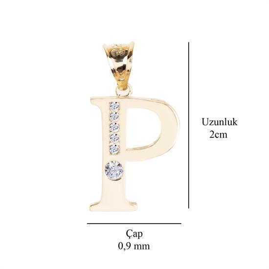 P Harfi Taşlı 14 Ayar Altın Kolye Ucu