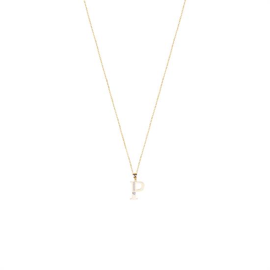 P Harfi Taşlı 14 Ayar Altın Kolye Ucu