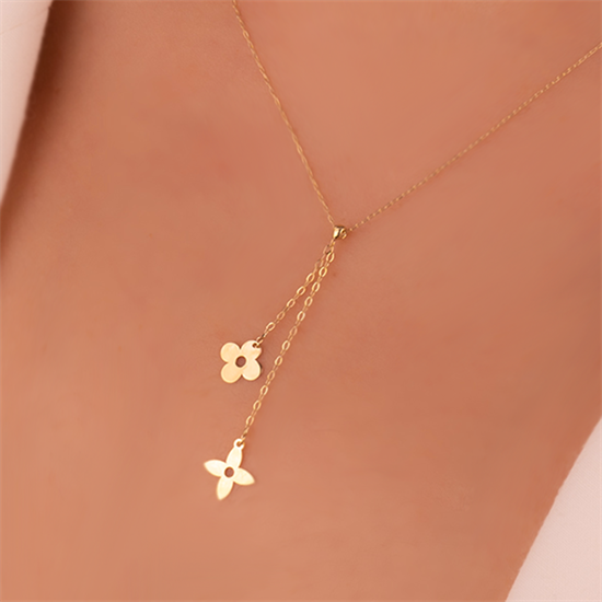 Papatya Detaylı Çiçek 14 Ayar Altın Kolye