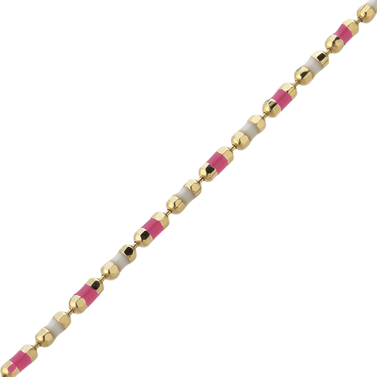 Pembe Beyaz Mineli 14 Ayar Altın Bileklik