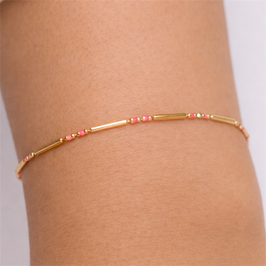 Pembe Mineli 14 Ayar Altın Bileklik
