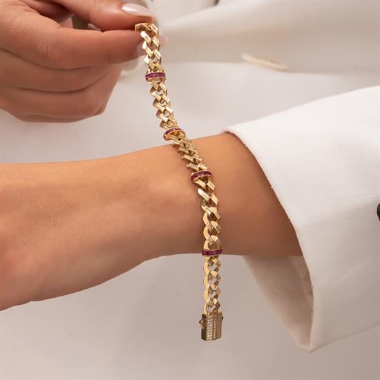 Pembe Taşlı 14 Ayar Altın Gurmet Bileklik