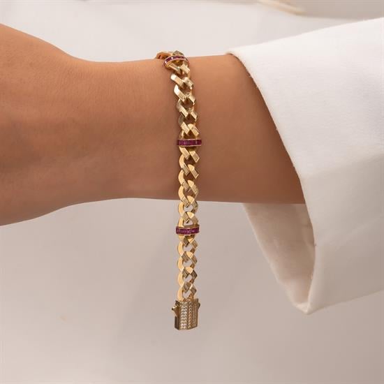 Pembe Taşlı 14 Ayar Altın Gurmet Bileklik