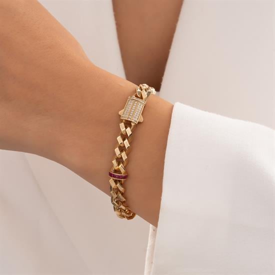 Pembe Taşlı 14 Ayar Altın Gurmet Bileklik