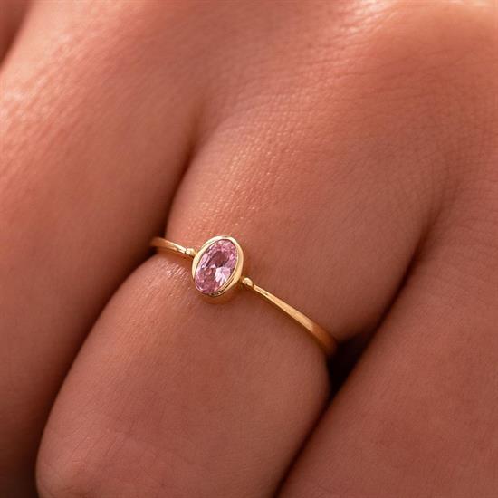 Pembe Taşlı 14 Ayar Altın Yüzük