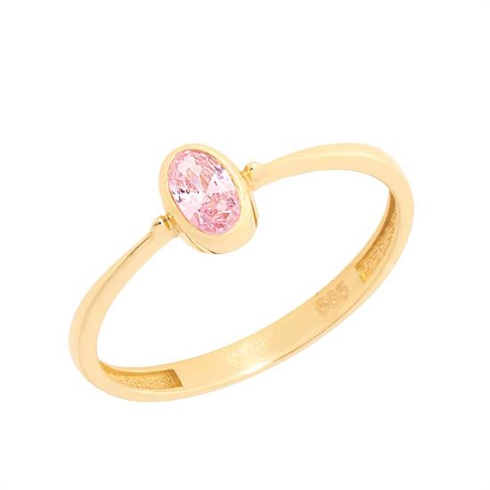 Pembe Taşlı 14 Ayar Altın Yüzük